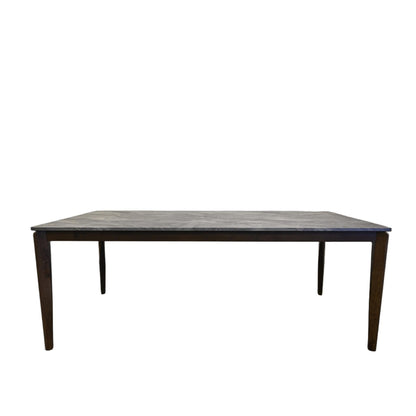 79" Gray and Walnut Faux Marble and Wood Dining Table
