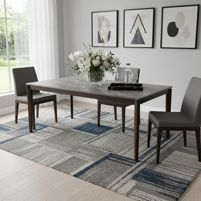 79" Gray and Walnut Faux Marble and Wood Dining Table
