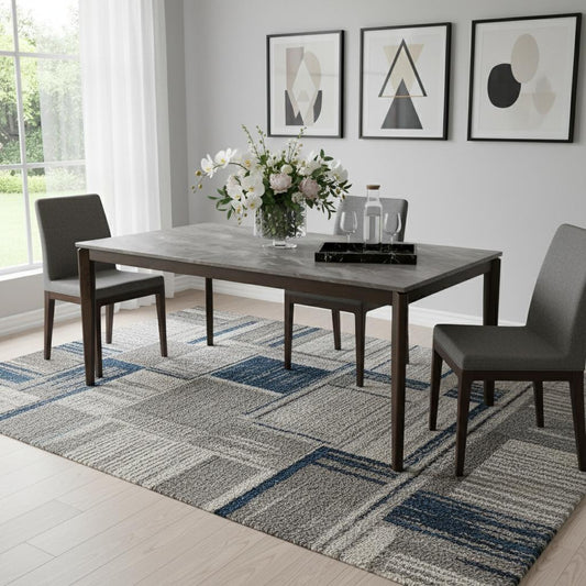 79" Gray and Walnut Faux Marble and Wood Dining Table