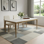 79" White and Oak Faux Marble and Wood Dining Table