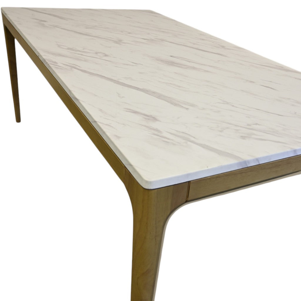 79" White and Oak Faux Marble and Wood Dining Table