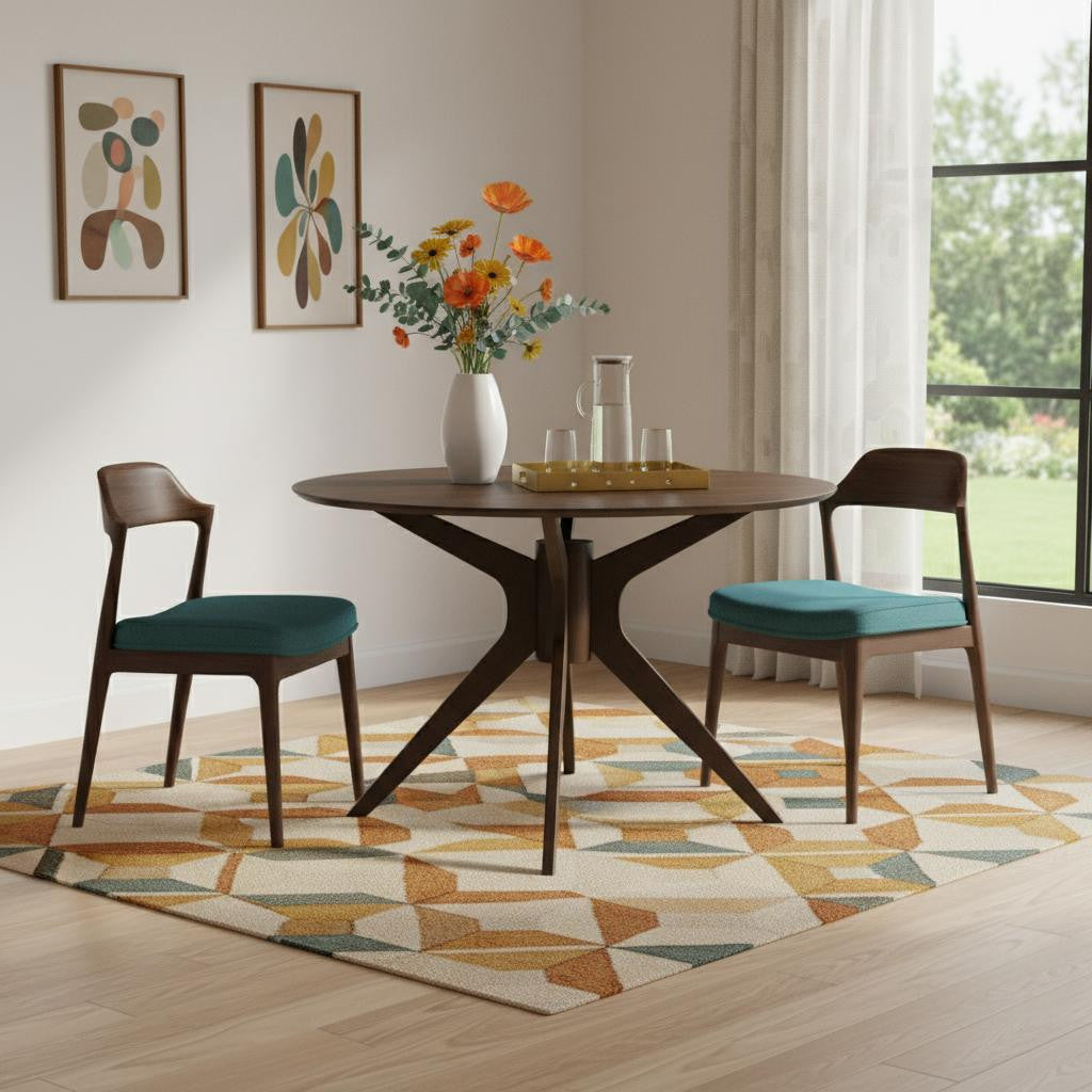 47" Walnut Solid Wood Pedestal Base Round Top Dining Table