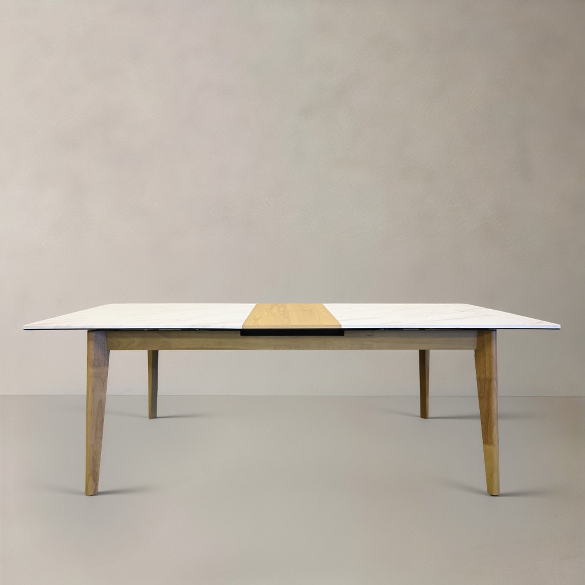 86" White and Oak Wood Self-Storing Leaf Extendable Dining Table