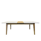 86" White and Oak Wood Self-Storing Leaf Extendable Dining Table