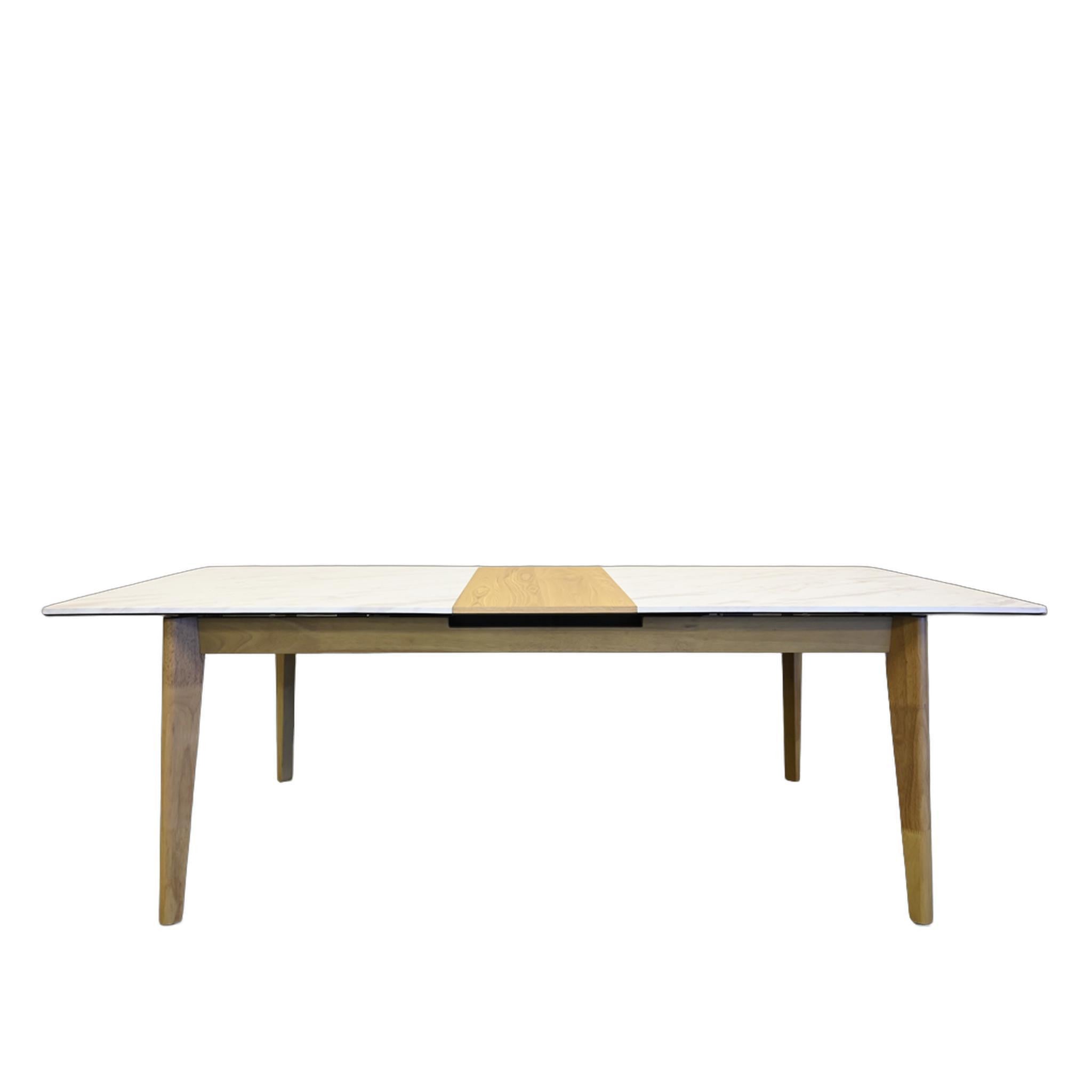 86" White and Oak Wood Self-Storing Leaf Extendable Dining Table