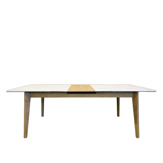 86" White and Oak Wood Self-Storing Leaf Extendable Dining Table