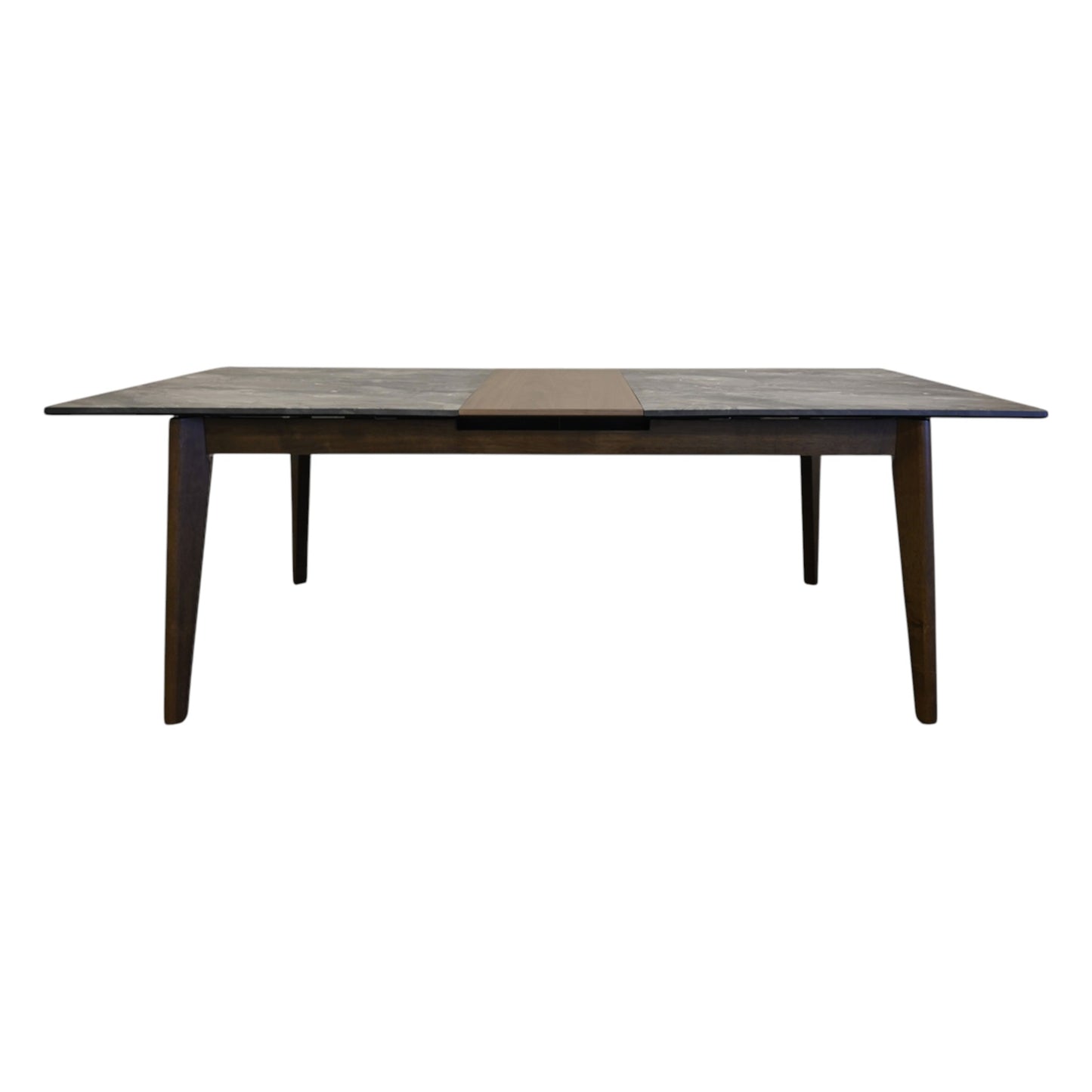 86" Gray and Walnut Wood Self-Storing Leaf Extendable Dining Table