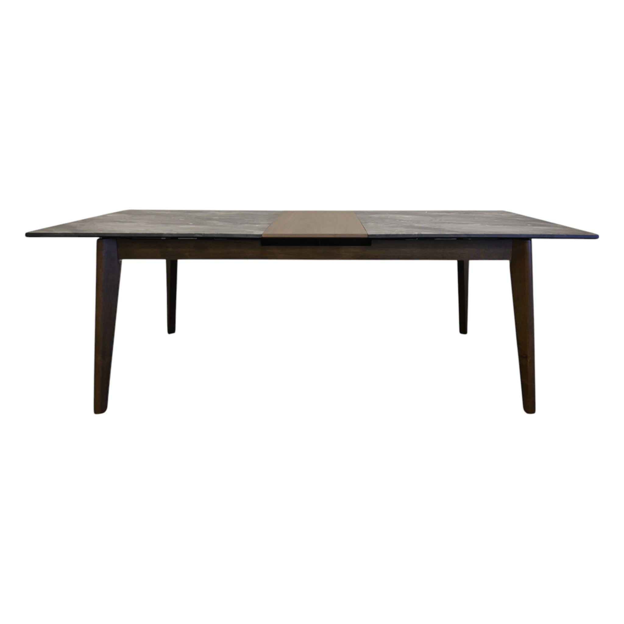 86" Gray and Walnut Wood Self-Storing Leaf Extendable Dining Table