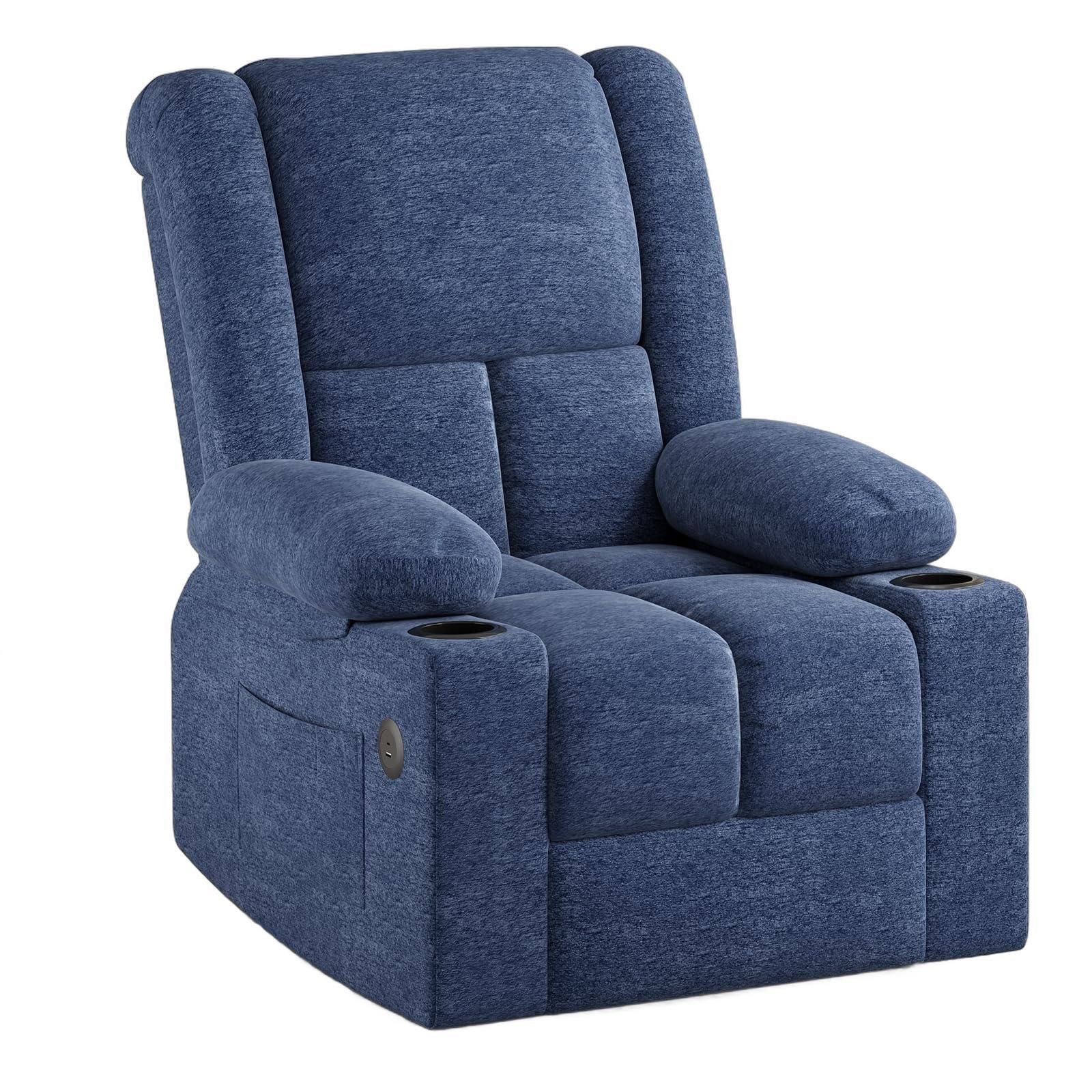 32" Blue Heated Massage Lift Assist Power Recliner With USB