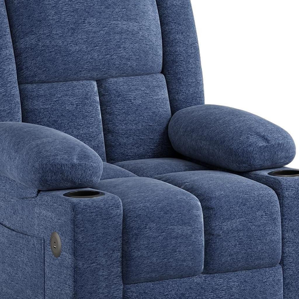 32" Blue Heated Massage Lift Assist Power Recliner With USB