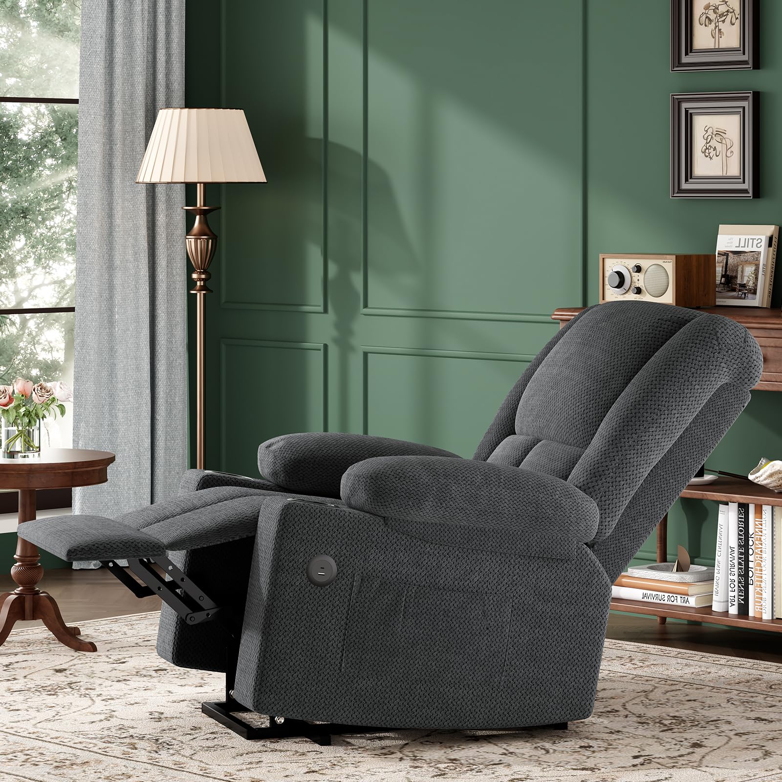 32" Gray Heated Massage Lift Assist Power Recliner With USB