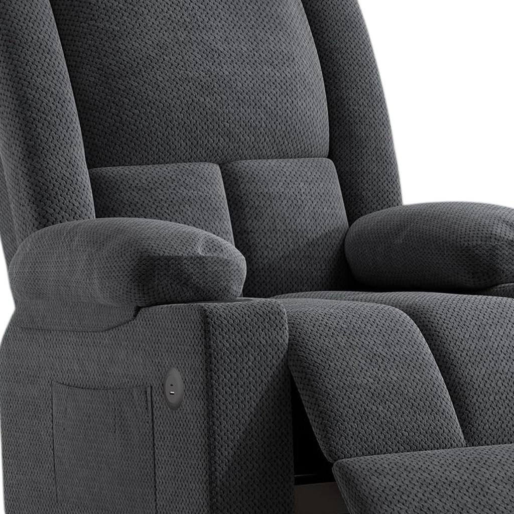 32" Gray Heated Massage Lift Assist Power Recliner With USB