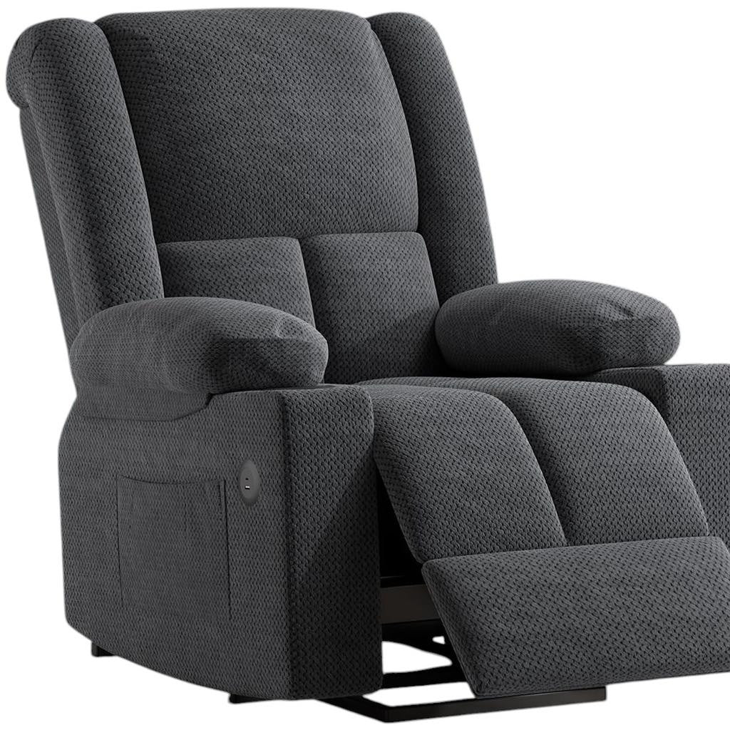 32" Gray Heated Massage Lift Assist Power Recliner With USB