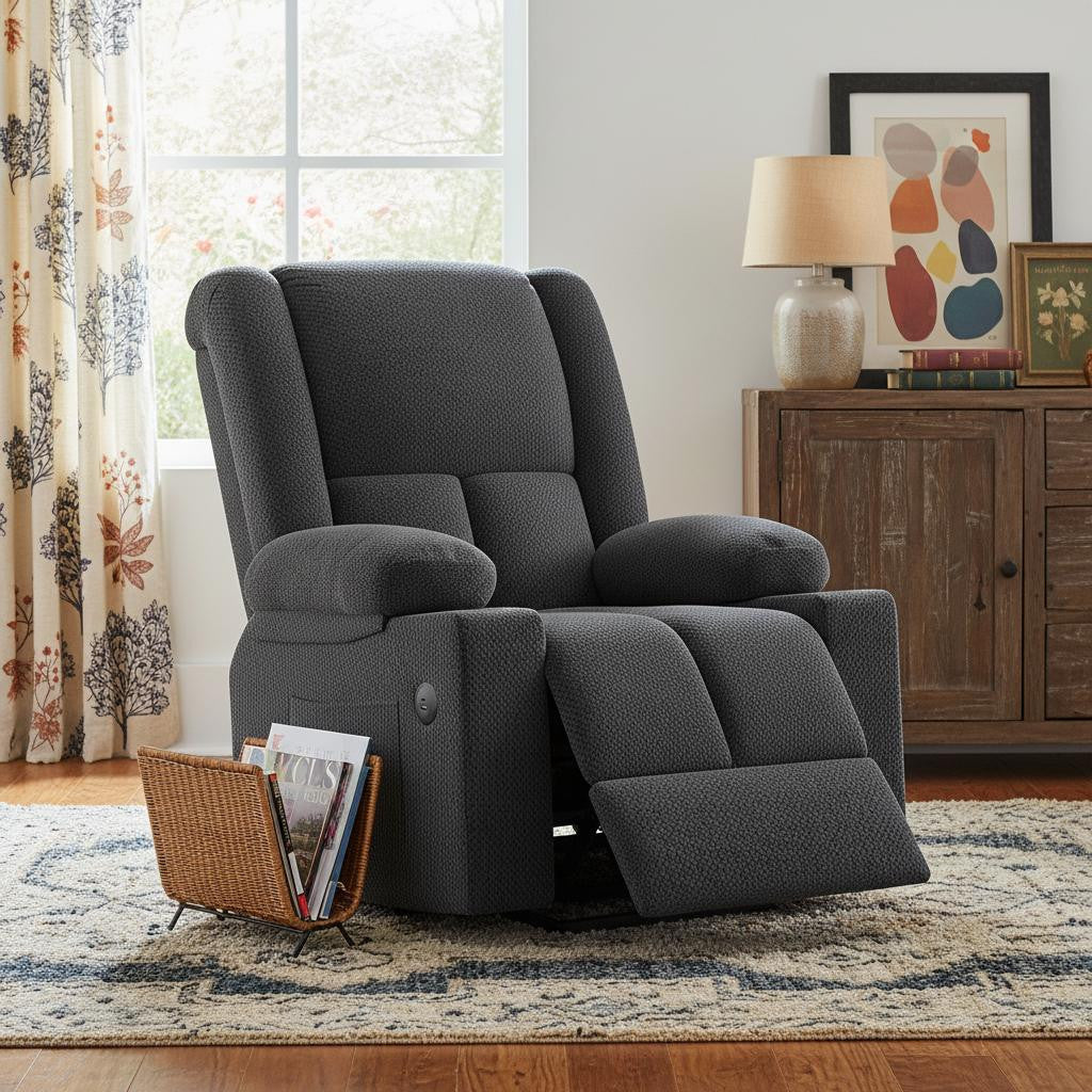 32" Gray Heated Massage Lift Assist Power Recliner With USB