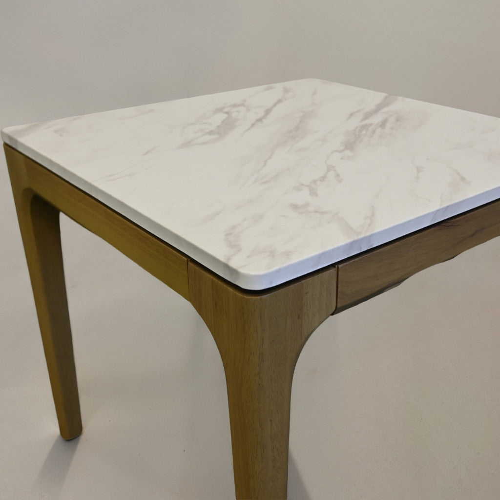 22" White and Natural Wood Square End Table