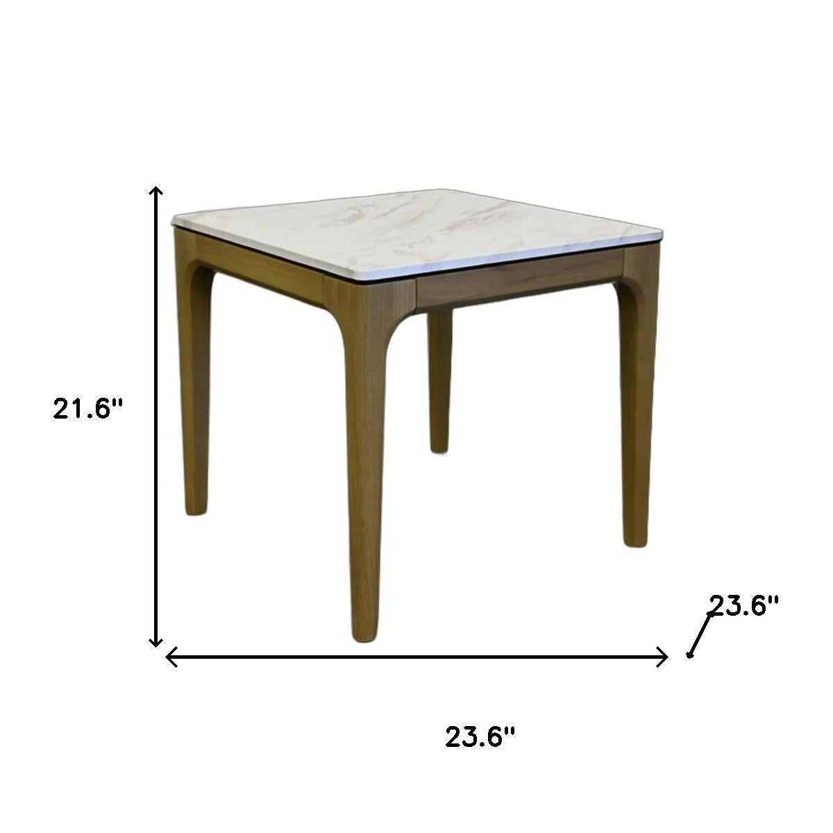 22" White and Natural Wood Square End Table