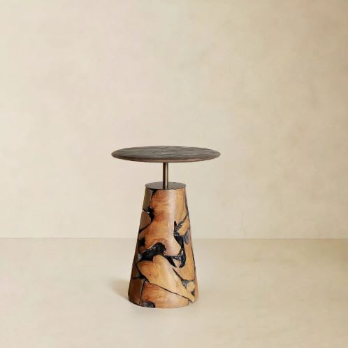 26" Natural Reclaimed Wood and Wood Round Pedestal End Table