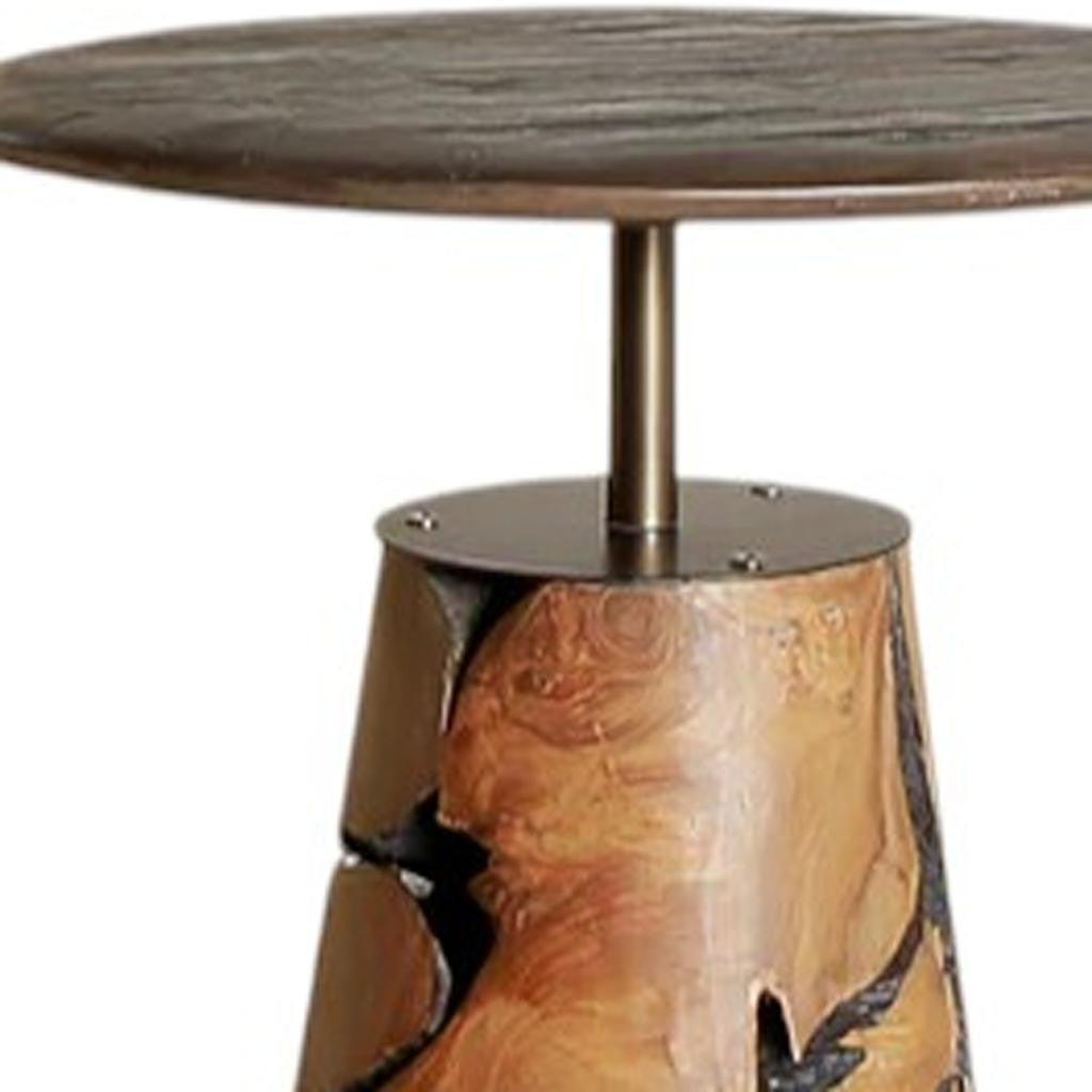 26" Natural Reclaimed Wood and Wood Round Pedestal End Table