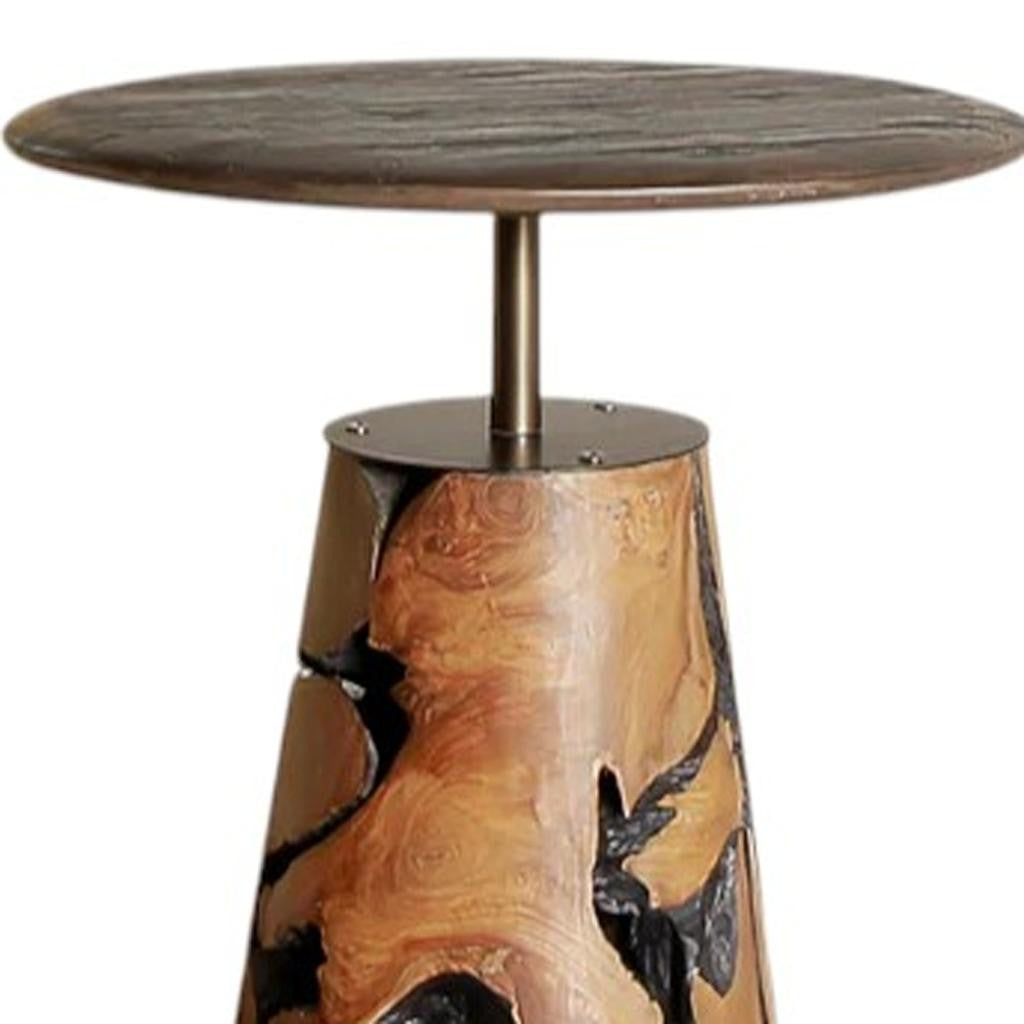 26" Natural Reclaimed Wood and Wood Round Pedestal End Table