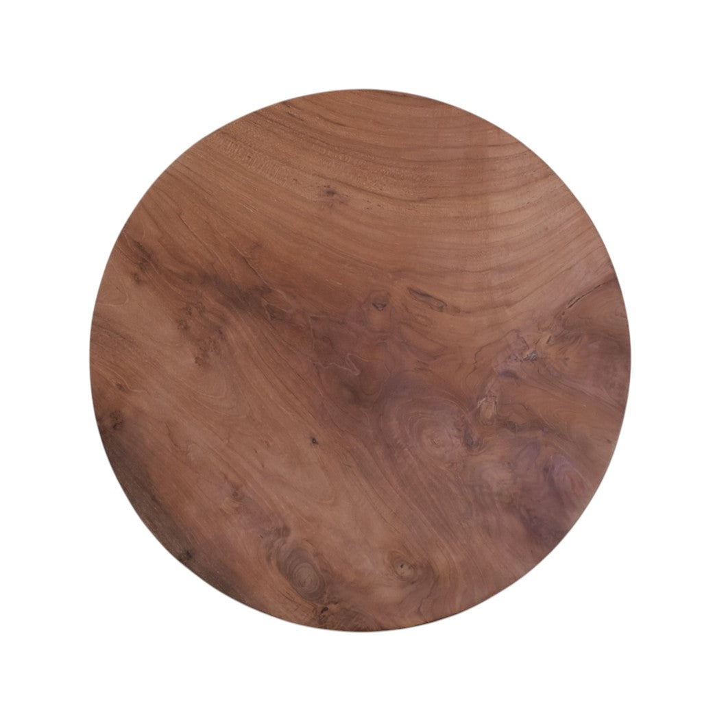 24" Natural Reclaimed Wood and Wood Round Pedestal End Table