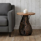 24" Natural Reclaimed Wood and Wood Round Pedestal End Table