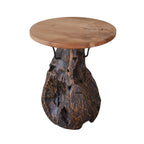 24" Natural Reclaimed Wood and Wood Round Pedestal End Table