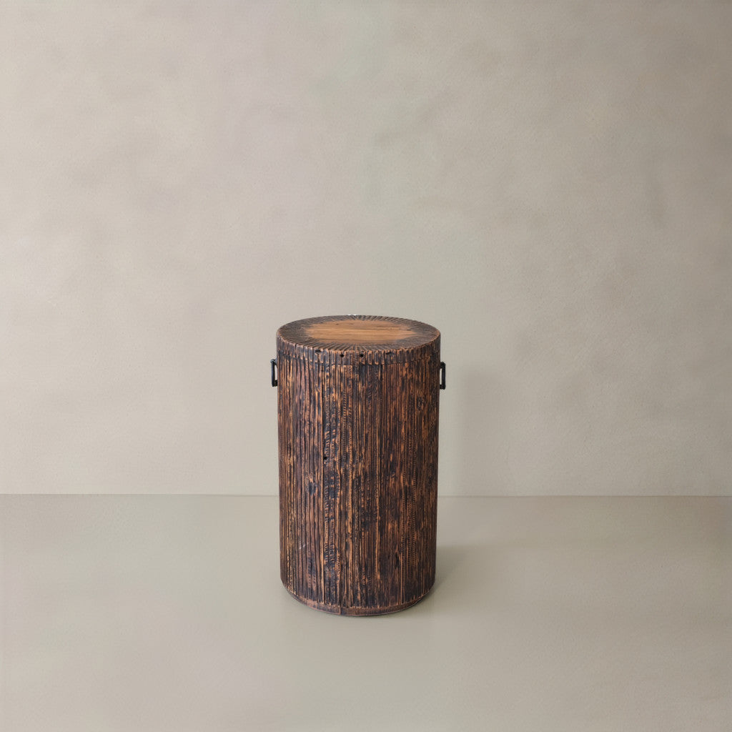 24" Natural Reclaimed Wood and Wood Round Block End Table