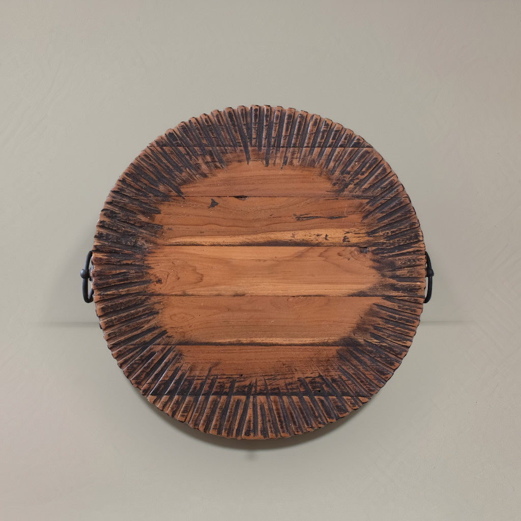 24" Natural Reclaimed Wood and Wood Round Block End Table