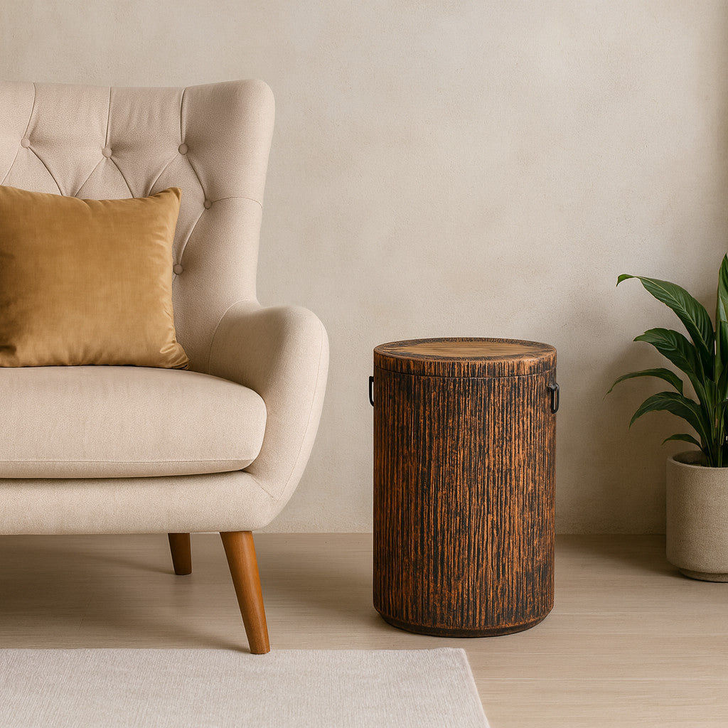 24" Natural Reclaimed Wood and Wood Round Block End Table