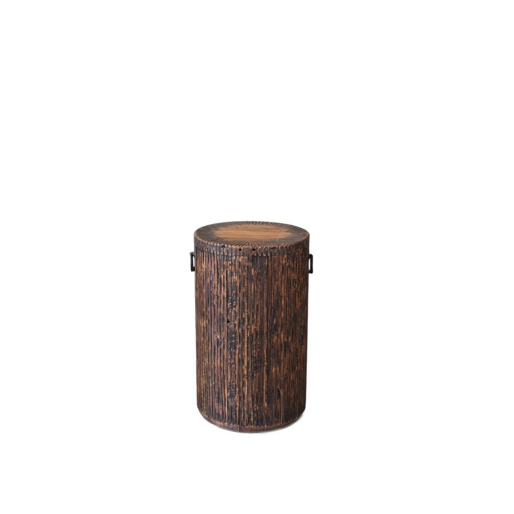 24" Natural Reclaimed Wood and Wood Round Block End Table