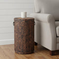 24" Natural Reclaimed Wood and Wood Round Block End Table