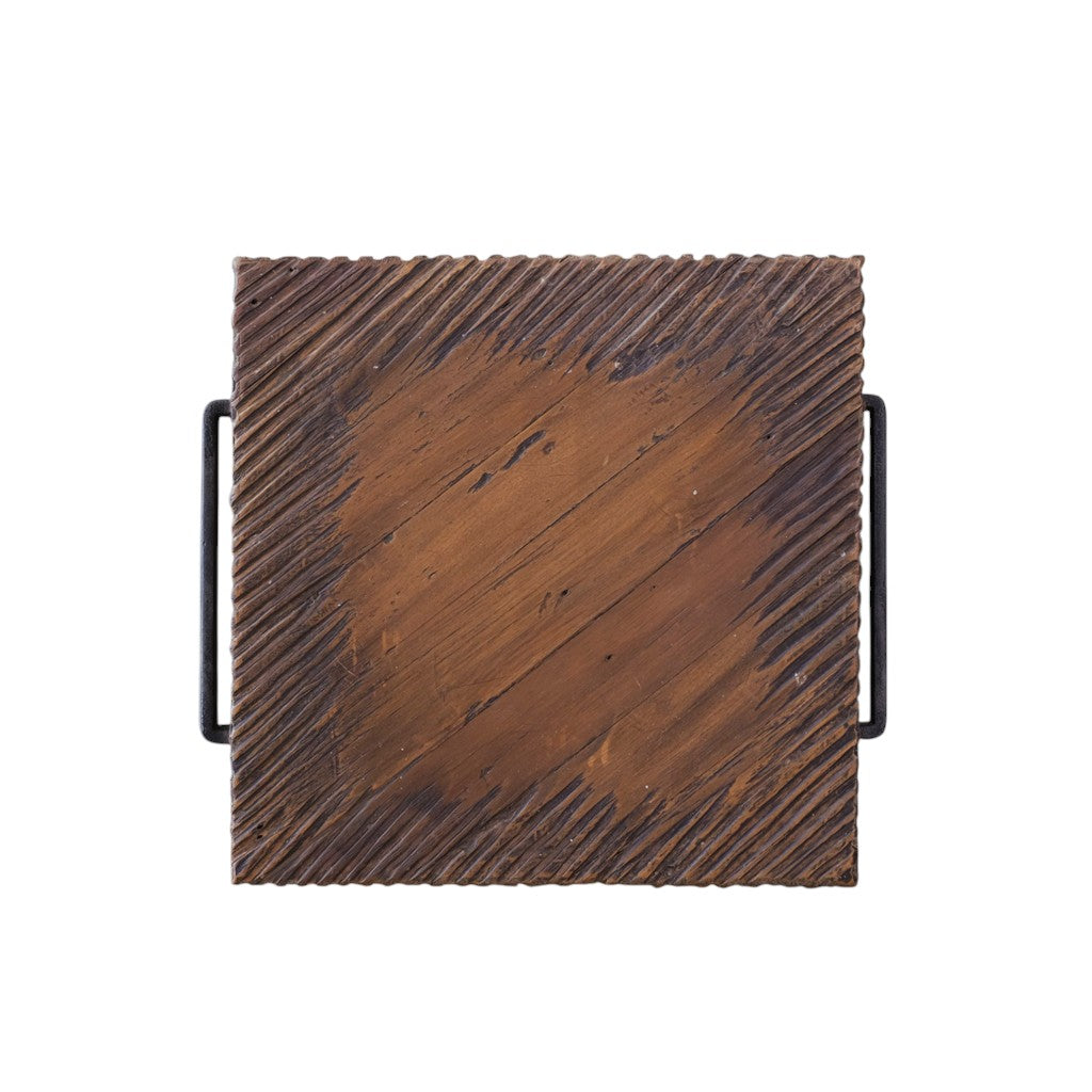 24" Natural Reclaimed Wood and Wood Square Block End Table