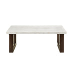 48" White and Espresso Genuine Marble and Wood Sled Coffee Table