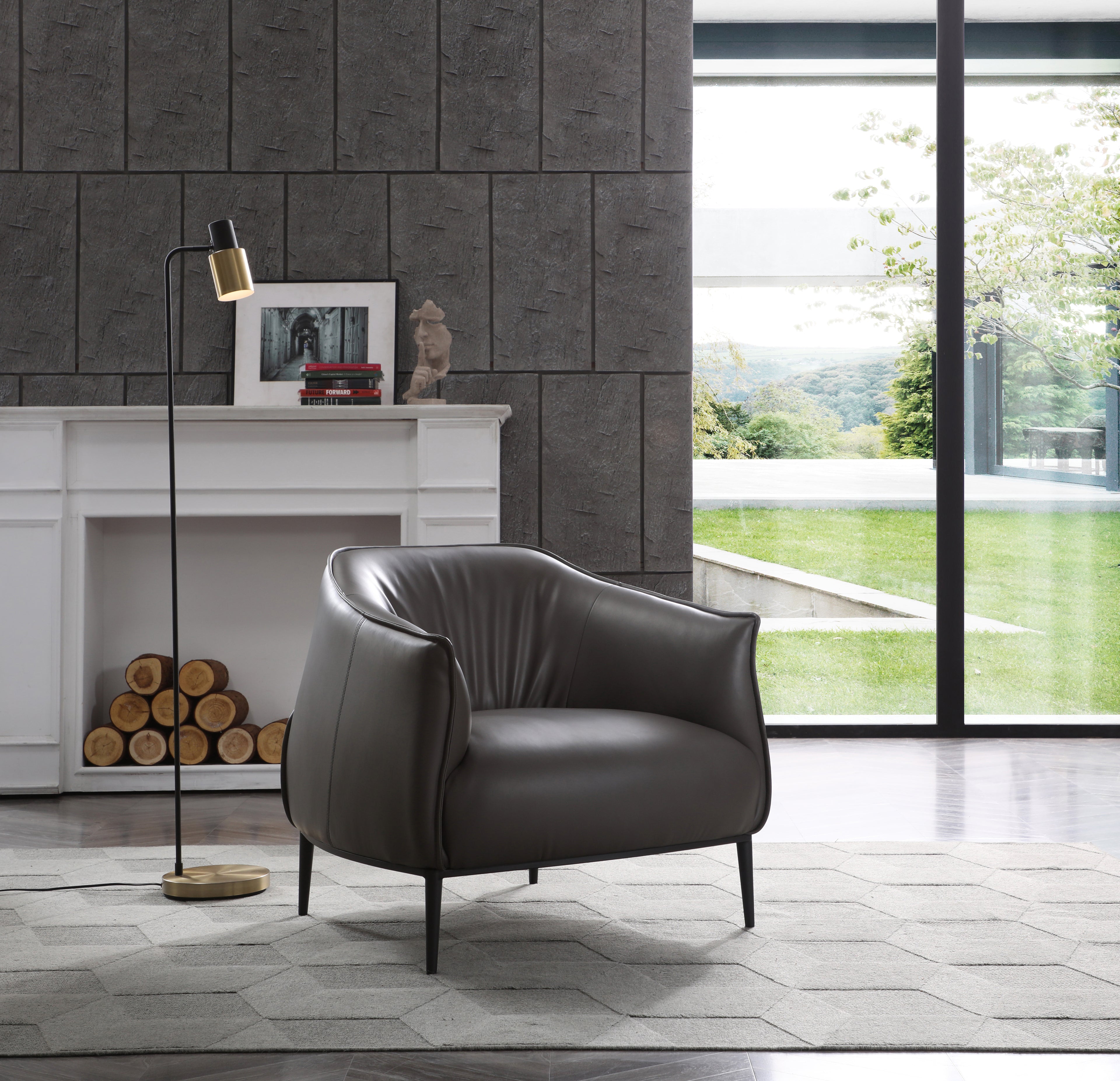 32" Gray Faux Leather and Metal Lounge Chair