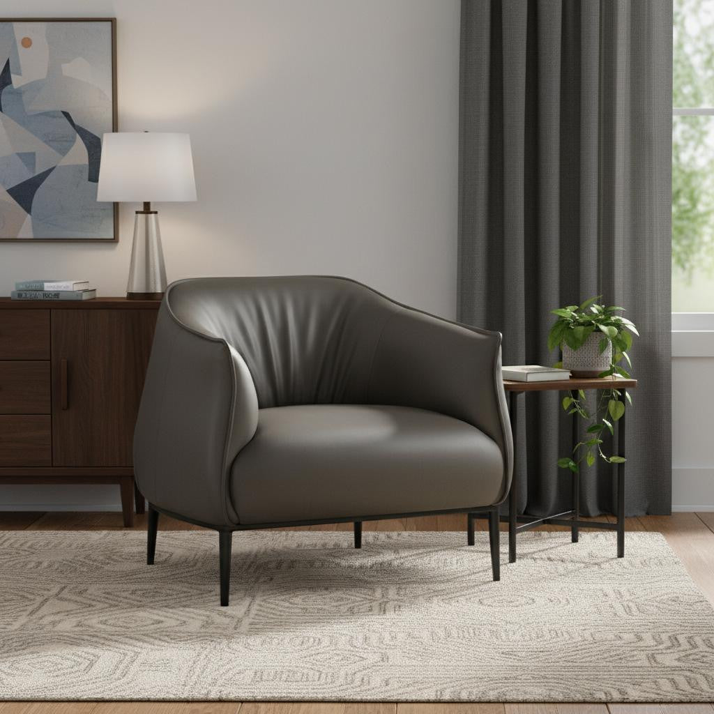 32" Gray Faux Leather and Metal Lounge Chair