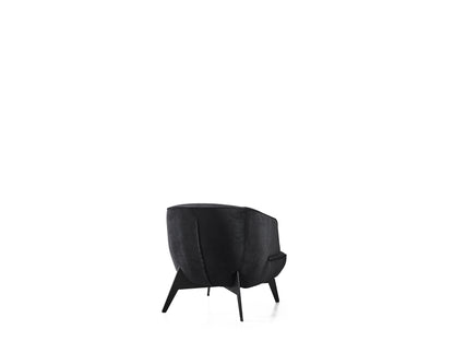 28" Black Velvet and Metal Lounge Chair