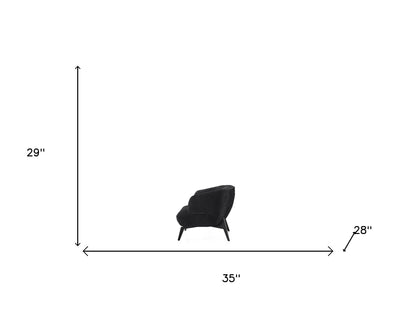 28" Black Velvet and Metal Lounge Chair