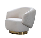 27" White and Gold Cotton Blend Swivel Lounge Chair