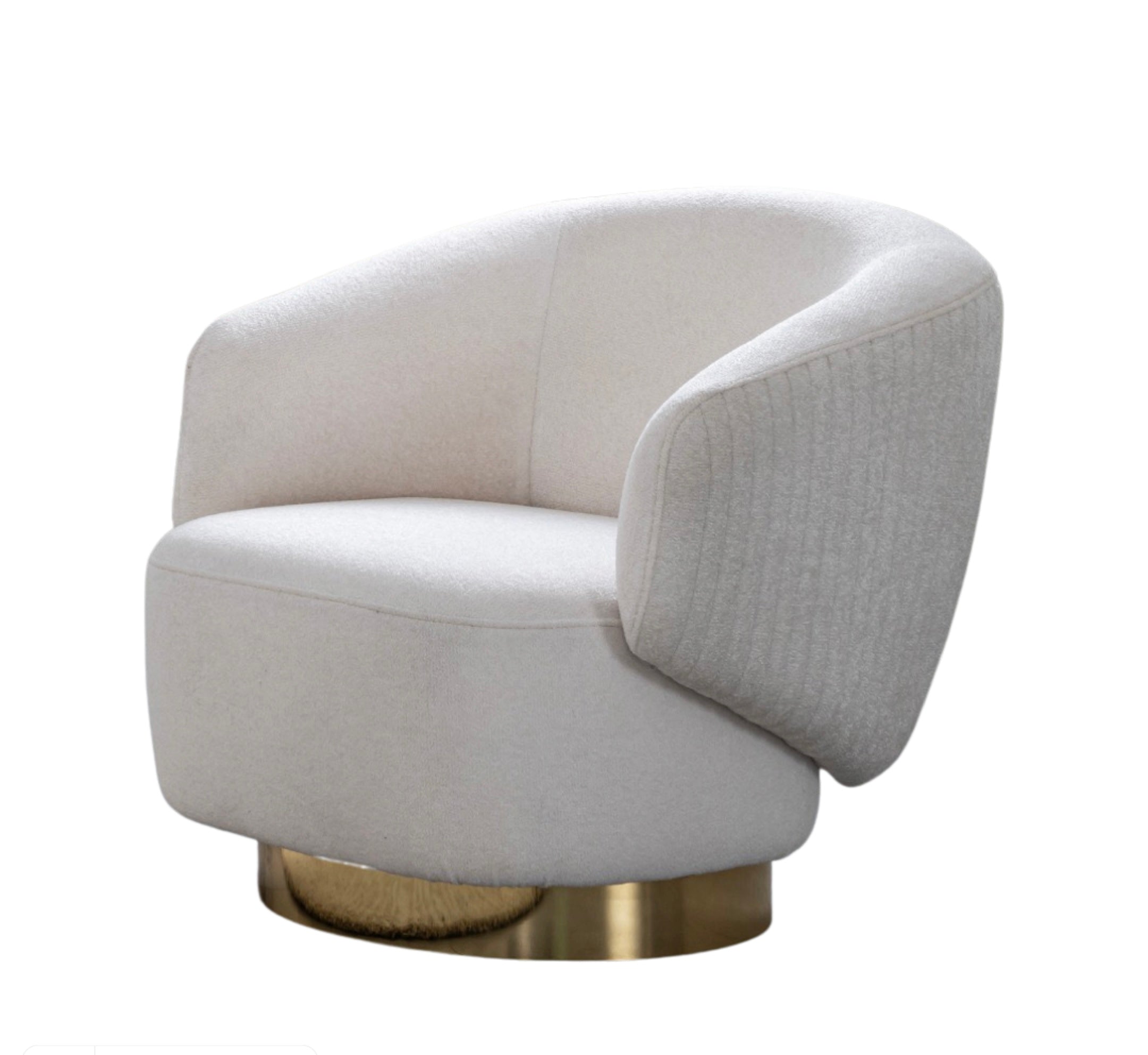 27" White and Gold Cotton Blend Swivel Lounge Chair