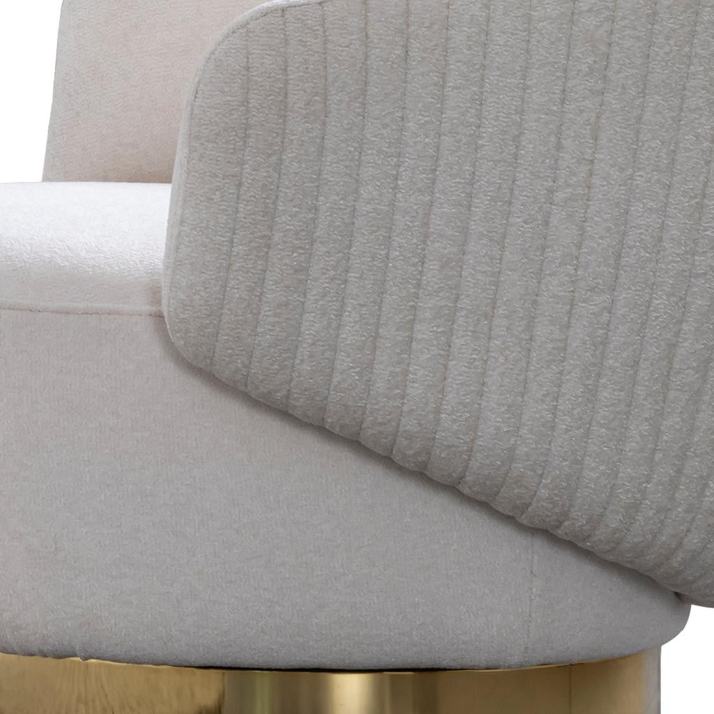 27" White and Gold Cotton Blend Swivel Lounge Chair
