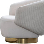 27" White and Gold Cotton Blend Swivel Lounge Chair