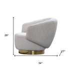 27" White and Gold Cotton Blend Swivel Lounge Chair