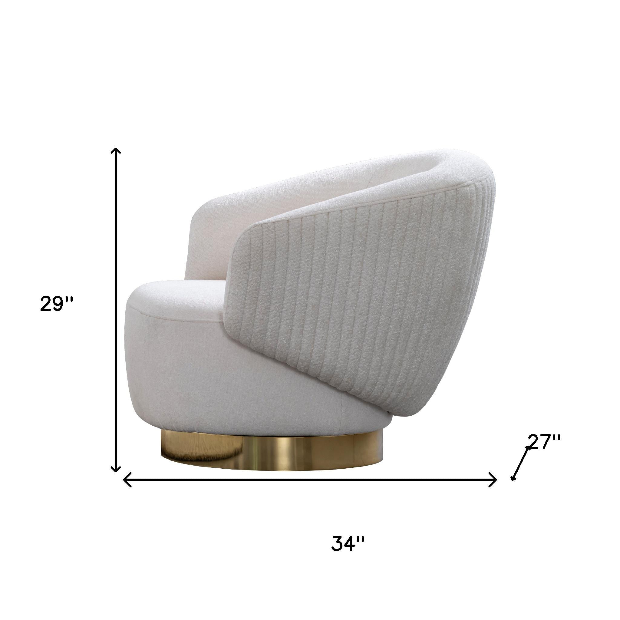 27" White and Gold Cotton Blend Swivel Lounge Chair
