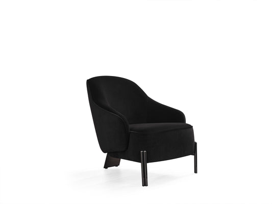 28" Black Velvet and Metal Lounge Chair