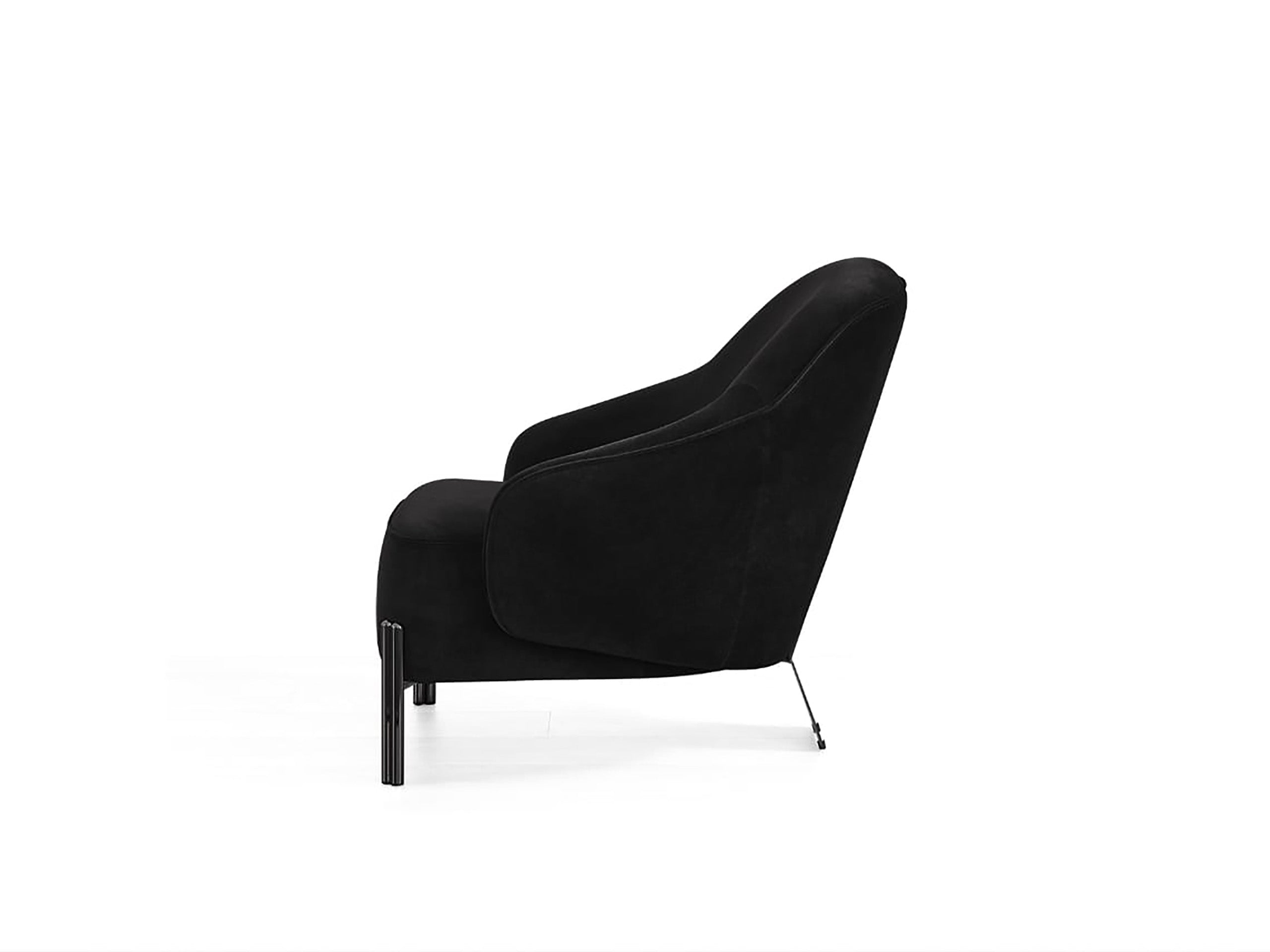 28" Black Velvet and Metal Lounge Chair