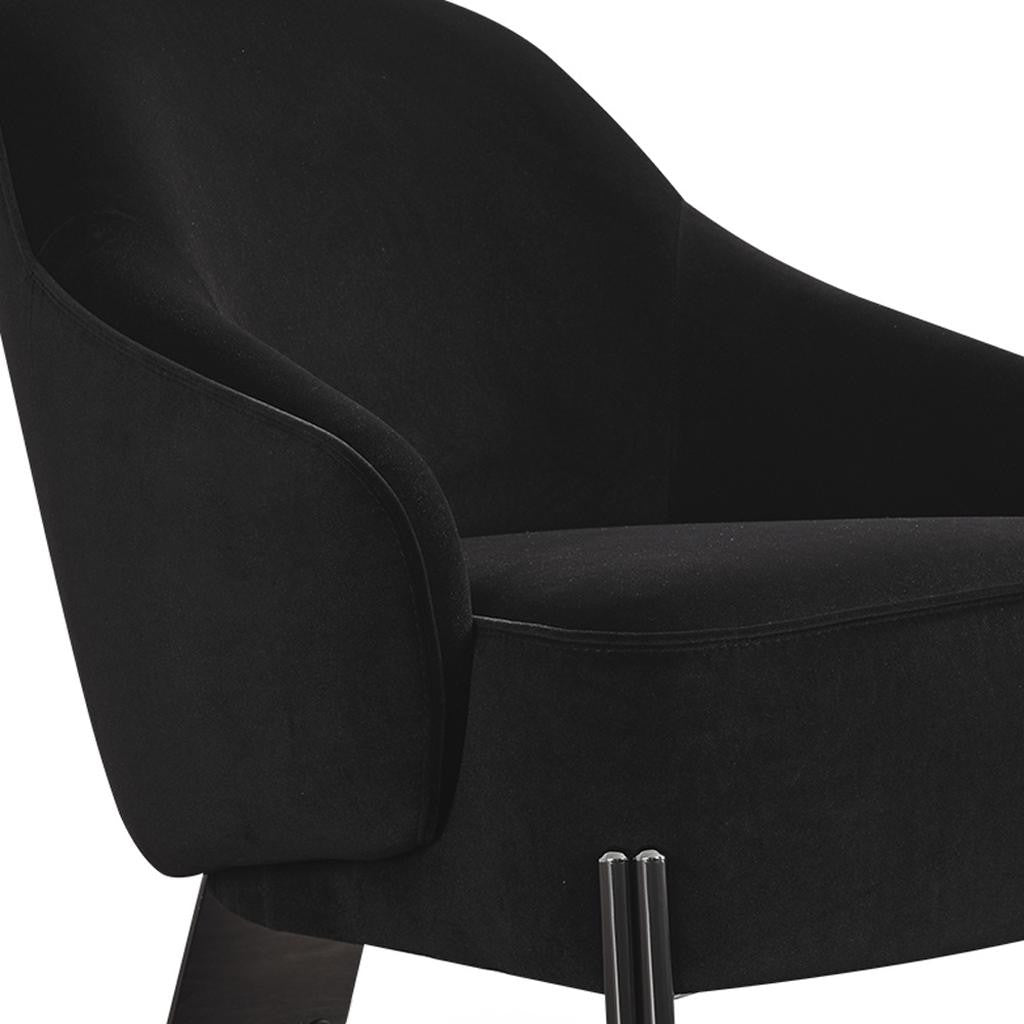28" Black Velvet and Metal Lounge Chair