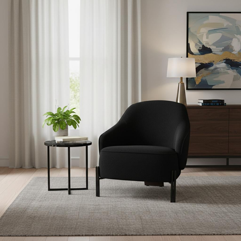 28" Black Velvet and Metal Lounge Chair