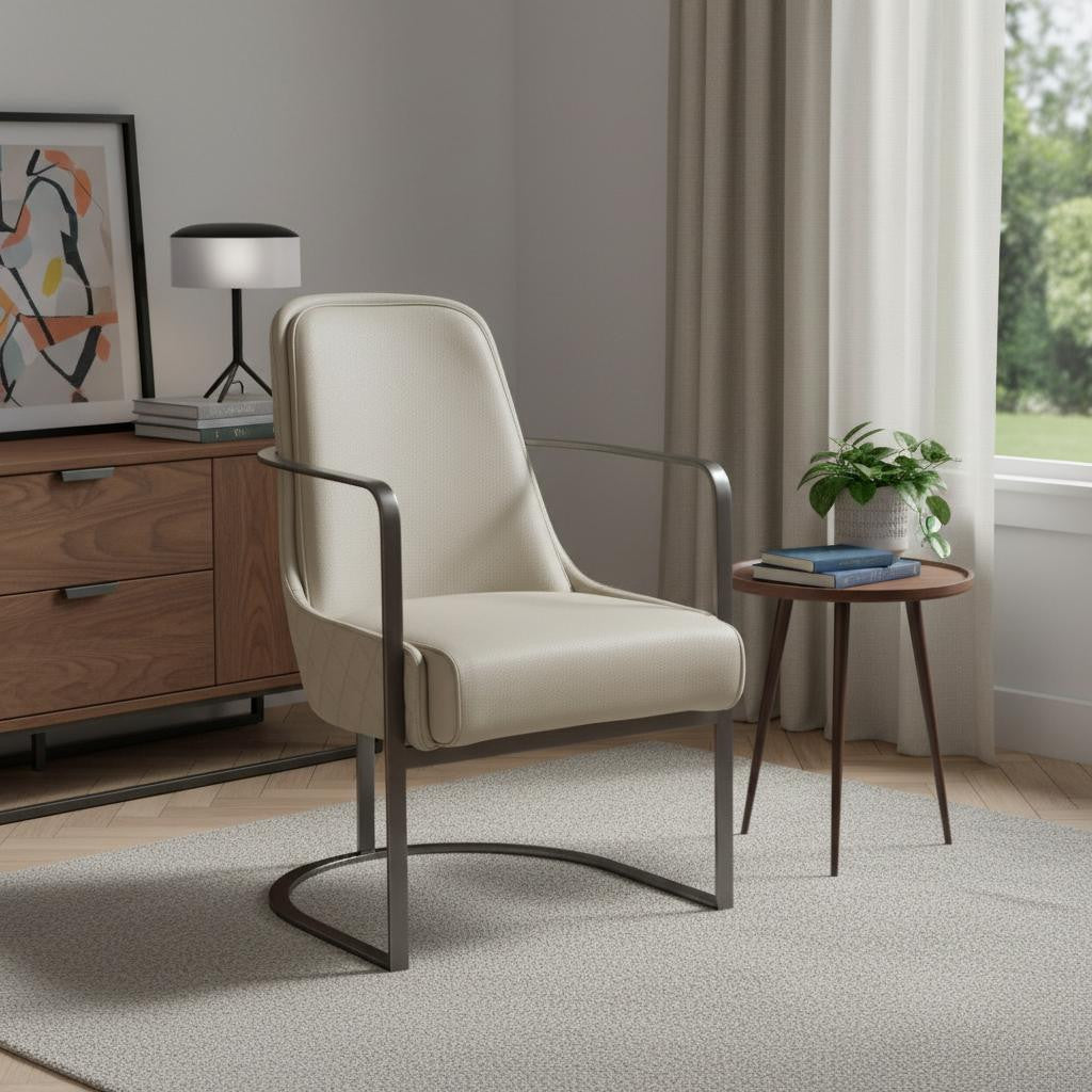 24" Gray Faux Leather and Metal Lounge Chair