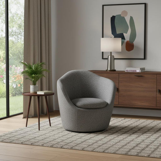 32" Gray Cotton Blend and Metal Lounge Chair