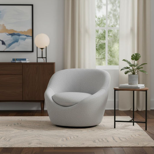 32" Gray Cotton Blend and Metal Lounge Chair